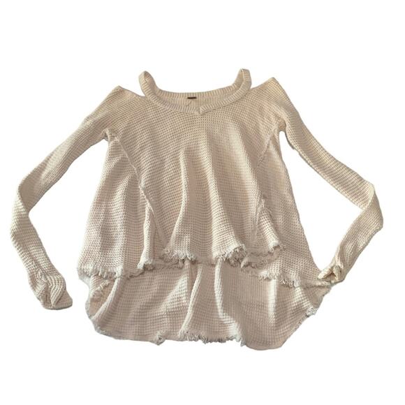 Free people womens xs oversized cold shoulder waffle knit top shirt long sleeve - Picture 2 of 9